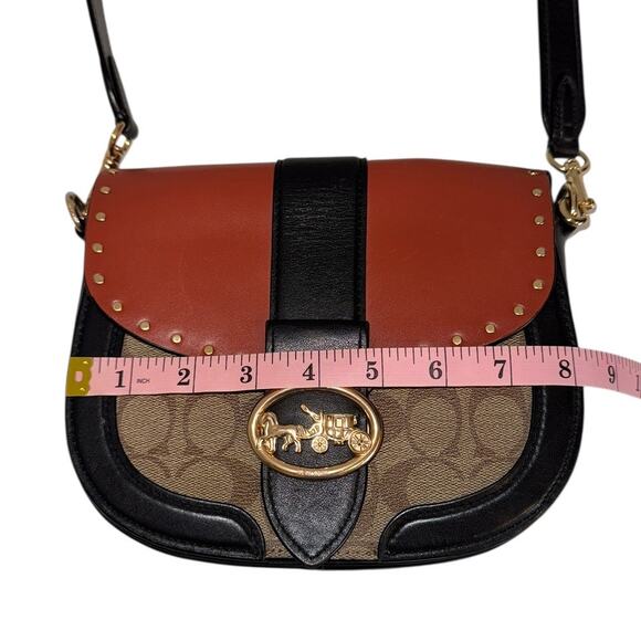 Coach Georgie Saddle Bag Terracotta Colorblock Signature Canvas Rivets Crossbody - Picture 11 of 16